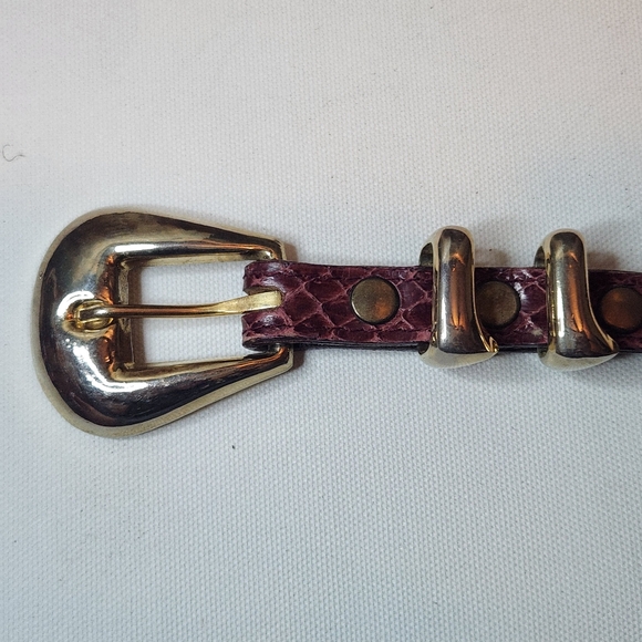 VTG MZA Of NY 1984 Genuine Snakeskin Thin Skinny Belt Burgundy Western Glam Med - Picture 3 of 12